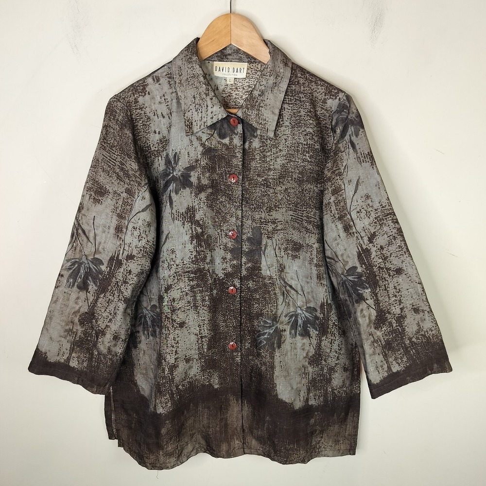David Dart Collection Button‎ Up Tunic Floral Art Vintage USA